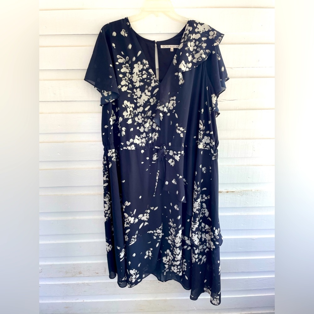 Rachel Roy Navy & White Plus Size V-Neck Ruffle Dress Size 3X
